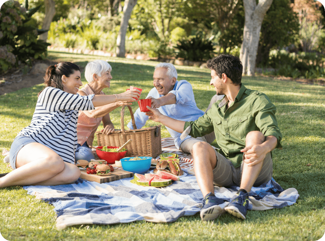 Group having a picnic after participating in a clinical trial